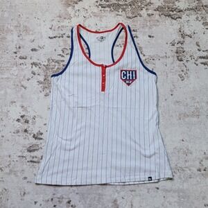 New Era Chicago Cubs Pinstripe Henley Tank Top Women's XL MLB 2023 White Navy